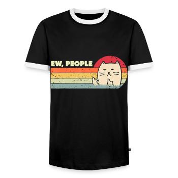 Retro Stil ew, Leute T-Shirt lustige Katze - Männer Kontrast-T-Shirt - Schwarz/Weiß - Vorne - AI Model Female 172 light (172cm) & AI Model Male 178 light (178cm)
