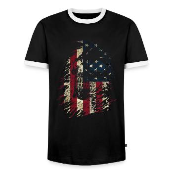Colorful Skull Cool Skull with USA Flag - Men's Ringer Shirt - black/white - Front - AI Model Female 172 light (172cm) & AI Model Male 178 light (178cm)