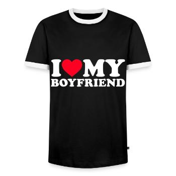 I Love My Boyfriend Shirt I Heart My Boyfriend Shi - Men's Ringer Shirt - black/white - Front - AI Model Female 172 light (172cm) & AI Model Male 178 light (178cm)