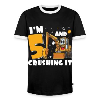 5th birthday, 5 years old! Kids, Boy Boy Diggers - Men's Ringer Shirt - black/white - Front - AI Model Female 172 light (172cm) & AI Model Male 178 light (178cm)