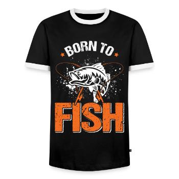 Angler outfit for fishing and fishing, fish - Men's Ringer Shirt - black/white - Front - AI Model Female 172 light (172cm) & AI Model Male 178 light (178cm)