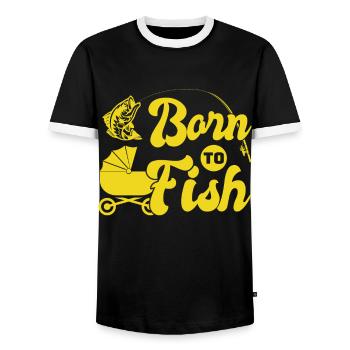 Angler outfit for fishing and fishing, fish - Men's Ringer Shirt - black/white - Front - AI Model Female 172 light (172cm) & AI Model Male 178 light (178cm)