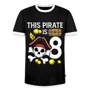 Skeleton This Pirate Is 8th Pirate Birthday - Men's Ringer Shirt - black/white - Front - AI Model Female 172 light (172cm) & AI Model Male 178 light (178cm)