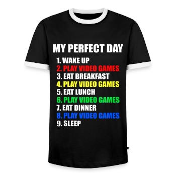 GESCHENKIDEE: Die perfekte Gaming Day Überraschung für das Spiel - Männer Kontrast-T-Shirt - Schwarz/Weiß - Vorne - AI Model Female 172 light (172cm) & AI Model Male 178 light (178cm)