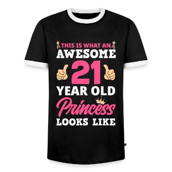 21. Geburtstag Frauen Lustig 21 Jahre alt Geburtstag Gi - Männer Kontrast-T-Shirt - Schwarz/Weiß - Vorne - AI Model Female 172 light (172cm) & AI Model Male 178 light (178cm)