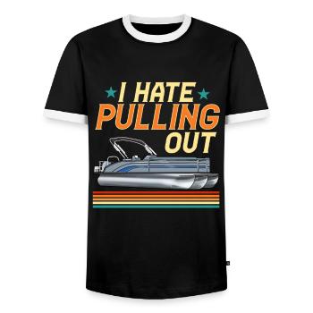 I hate pulling out - pontoon boat - Men's Ringer Shirt - black/white - Front - AI Model Female 172 light (172cm) & AI Model Male 178 light (178cm)