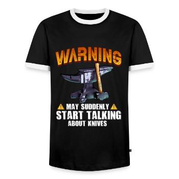 L’avertissement peut soudainement commencer à croiser les couteaux - T-shirt contrasté Homme - noir/blanc - Devant - AI Model Female 172 light (172cm) & AI Model Male 178 light (178cm)