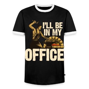Je suis dans mon bureau - forgeron - T-shirt contrasté Homme - noir/blanc - Devant - AI Model Female 172 light (172cm) & AI Model Male 178 light (178cm)