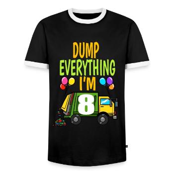 Camion à ordures Anniversaire Enfants Garçon 8e anniversaire Party - T-shirt contrasté Homme - noir/blanc - Devant - AI Model Female 172 light (172cm) & AI Model Male 178 light (178cm)