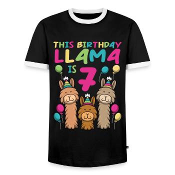 Lama Geburtstag 7. Geburtstag Party Alpaka Mädchen - Männer Kontrast-T-Shirt - Schwarz/Weiß - Vorne - AI Model Female 172 light (172cm) & AI Model Male 178 light (178cm)
