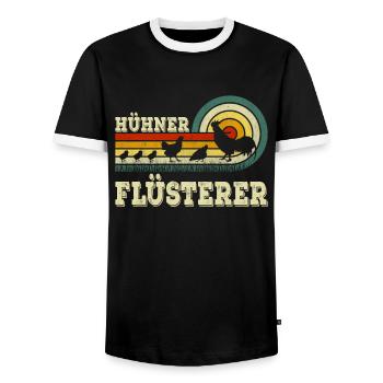 Chicken Whisperer Agriculture Gockel Chicken Chickens - Men's Ringer Shirt - black/white - Front - AI Model Female 172 light (172cm) & AI Model Male 178 light (178cm)
