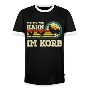 Ich bin der Hahn im Korb Hühner Huhn Gockel Hahn - Männer Kontrast-T-Shirt - Schwarz/Weiß - Vorne - AI Model Female 172 light (172cm) & AI Model Male 178 light (178cm)