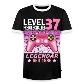 37. Geburtstag Gamer zocken Geburtstjahr 1986 - Männer Kontrast-T-Shirt - Schwarz/Weiß - Vorne - AI Model Female 172 light (172cm) & AI Model Male 178 light (178cm)