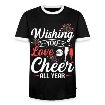 Réveillon du Nouvel An, Paix, Amour, Bonne Année - T-shirt contrasté Homme - noir/blanc - Devant - AI Model Female 172 light (172cm) & AI Model Male 178 light (178cm)