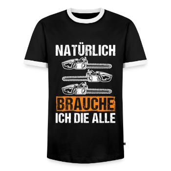 Kettensäge Sägespäne Motorsäge Holz Lustiger Spruc - Männer Kontrast-T-Shirt - Schwarz/Weiß - Vorne - AI Model Female 172 light (172cm) & AI Model Male 178 light (178cm)