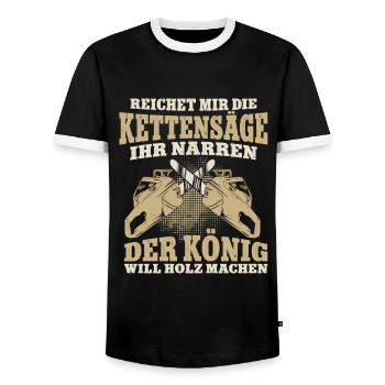 Kettensäge Sägespäne Motorsäge Holz Lustiger Spruc - Männer Kontrast-T-Shirt - Schwarz/Weiß - Vorne - AI Model Female 172 light (172cm) & AI Model Male 178 light (178cm)