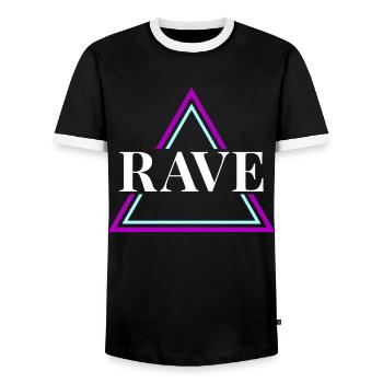 Techno House Party EDM Festival Goa Electro Rave - Men's Ringer Shirt - black/white - Front - AI Model Female 172 light (172cm) & AI Model Male 178 light (178cm)