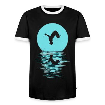 Parkour, Freerunning, Street Workout, Acrobatic - Men's Ringer Shirt - black/white - Front - AI Model Female 172 light (172cm) & AI Model Male 178 light (178cm)