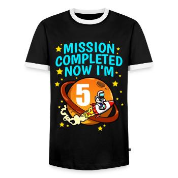 Space Birthday 5 Astronaut Planets Rocket Ship - Men's Ringer Shirt - black/white - Front - AI Model Female 172 light (172cm) & AI Model Male 178 light (178cm)