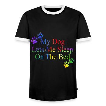 Mon chien me laisse dormir sur le lit | Cadeaux Amoureux des Chiens - T-shirt contrasté Homme - noir/blanc - Devant - AI Model Female 172 light (172cm) & AI Model Male 178 light (178cm)
