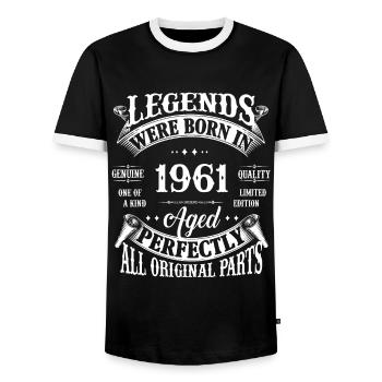 61st Birthday Vintage Legends Born In 1961 61 Year - Men's Ringer Shirt - black/white - Front - AI Model Female 172 light (172cm) & AI Model Male 178 light (178cm)