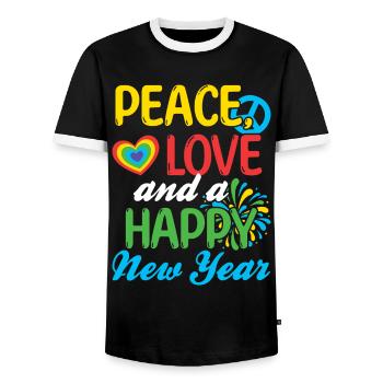 Réveillon du Nouvel An, Paix, Amour, Bonne Année - T-shirt contrasté Homme - noir/blanc - Devant - AI Model Female 172 light (172cm) & AI Model Male 178 light (178cm)