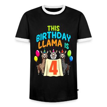Llama Girl 4th Birthday Party Alpaca - Men's Ringer Shirt - black/white - Front - AI Model Female 172 light (172cm) & AI Model Male 178 light (178cm)
