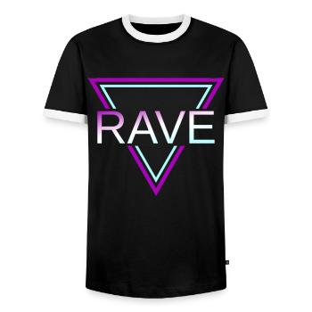 Rave Techno House Party EDM Festival Goa Electro - Men's Ringer Shirt - black/white - Front - AI Model Female 172 light (172cm) & AI Model Male 178 light (178cm)