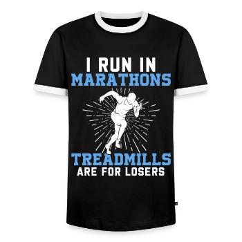 Jogging Saying for Running - Runners - Men's Ringer Shirt - black/white - Front - AI Model Female 172 light (172cm) & AI Model Male 178 light (178cm)