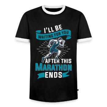 Jogging Saying for Running - Runners - Men's Ringer Shirt - black/white - Front - AI Model Female 172 light (172cm) & AI Model Male 178 light (178cm)