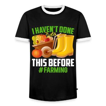 Farmer Tractor Farming Quota for Farmers - Men's Ringer Shirt - black/white - Front - AI Model Female 172 light (172cm) & AI Model Male 178 light (178cm)