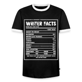 Schriftsteller Nährwertangaben Berühmter Roman Autor Grafik - Männer Kontrast-T-Shirt - Schwarz/Weiß - Vorne - AI Model Female 172 light (172cm) & AI Model Male 178 light (178cm)