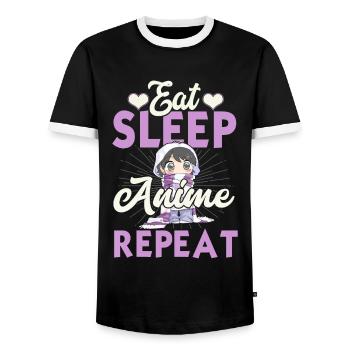 Eat Sleep Anime Repeat Japanese Manga Lover Cospla - Men's Ringer Shirt - black/white - Front - AI Model Female 172 light (172cm) & AI Model Male 178 light (178cm)