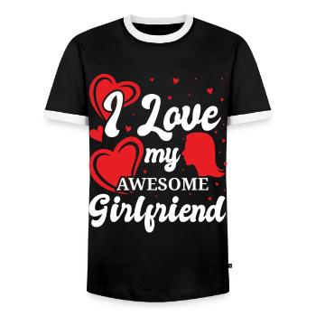 Petite amie, petit ami, homme, partenaire de la Saint-Valentin - T-shirt contrasté Homme - noir/blanc - Devant - AI Model Female 172 light (172cm) & AI Model Male 178 light (178cm)