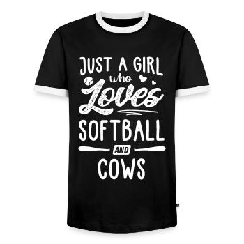 Juste une fille qui aime le softball et les vaches Cadeau Femmes - T-shirt contrasté Homme - noir/blanc - Devant - AI Model Female 172 light (172cm) & AI Model Male 178 light (178cm)
