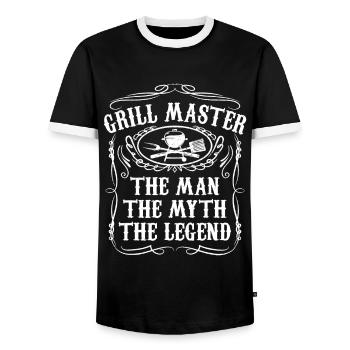 Grill Master The Man The Myth Legend Funny BBQ Smo - Men's Ringer Shirt - black/white - Front - AI Model Female 172 light (172cm) & AI Model Male 178 light (178cm)