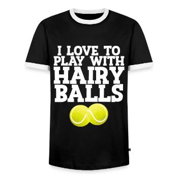 I Love To Play With Hairy Balls Tennis Player Gift - Men's Ringer Shirt - black/white - Front - AI Model Female 172 light (172cm) & AI Model Male 178 light (178cm)