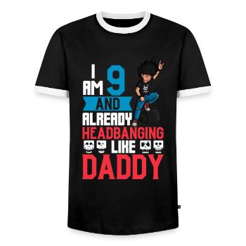 I'm 9 - Young Rocker - Men's Ringer Shirt - black/white - Front - AI Model Female 172 light (172cm) & AI Model Male 178 light (178cm)