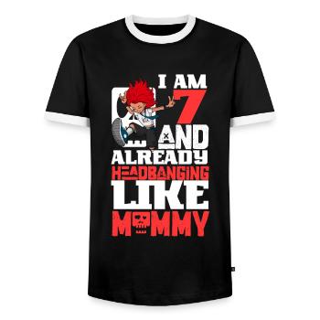 I' - Girl Rocker - Men's Ringer Shirt - black/white - Front - AI Model Female 172 light (172cm) & AI Model Male 178 light (178cm)