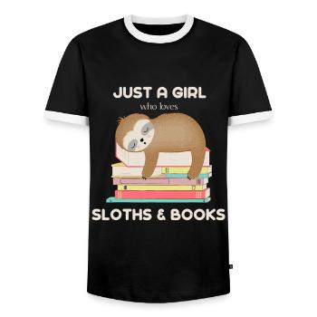 Just a girl who loves sloths and books Readerjust - Men's Ringer Shirt - black/white - Front - AI Model Female 172 light (172cm) & AI Model Male 178 light (178cm)