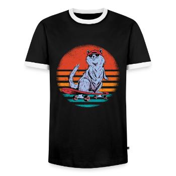 Chat cool avec skateboard je fais ce que je veux - T-shirt contrasté Homme - noir/blanc - Devant - AI Model Female 172 light (172cm) & AI Model Male 178 light (178cm)