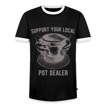 Support your local Pot Pottery Dealer for Makerpo - Men's Ringer Shirt - black/white - Front - AI Model Female 172 light (172cm) & AI Model Male 178 light (178cm)