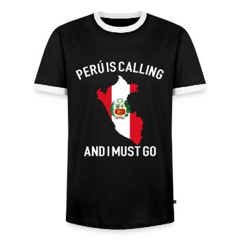 peru is calling i must go, peruvian peru - Männer Kontrast-T-Shirt - Schwarz/Weiß - Vorne - AI Model Female 172 light (172cm) & AI Model Male 178 light (178cm)