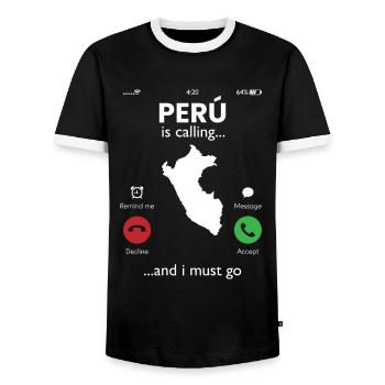 peru is calling i must go, peruvian peru - Männer Kontrast-T-Shirt - Schwarz/Weiß - Vorne - AI Model Female 172 light (172cm) & AI Model Male 178 light (178cm)