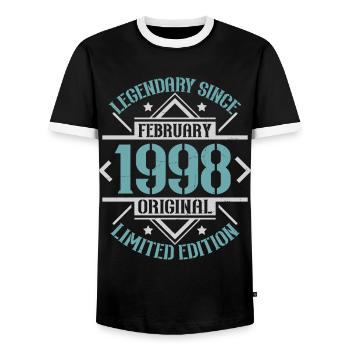 Legendary since February 1998 limited edition - Men's Ringer Shirt - black/white - Front - AI Model Female 172 light (172cm) & AI Model Male 178 light (178cm)