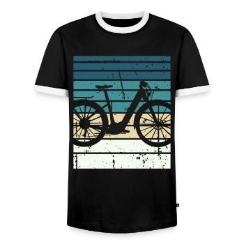 E-Bike Bike Cyclist Gift Bike Cyclist - Men's Ringer Shirt - black/white - Front - AI Model Female 172 light (172cm) & AI Model Male 178 light (178cm)