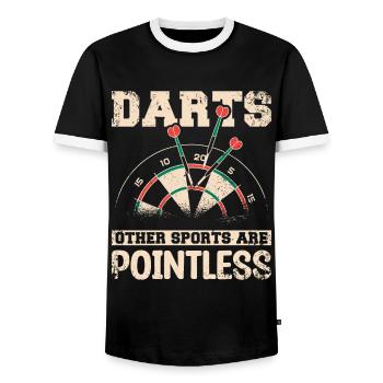 Darts other sports are pointless - Men's Ringer Shirt - black/white - Front - AI Model Female 172 light (172cm) & AI Model Male 178 light (178cm)