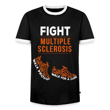 Fight Multiple Sclerosis MS Awareness Warrior Ribb - Men's Ringer Shirt - black/white - Front - AI Model Female 172 light (172cm) & AI Model Male 178 light (178cm)