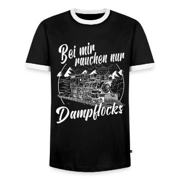 Eisenbahn Lokführer Lok Dampflok Eisenbahner Bahn - Männer Kontrast-T-Shirt - Schwarz/Weiß - Vorne - AI Model Female 172 light (172cm) & AI Model Male 178 light (178cm)