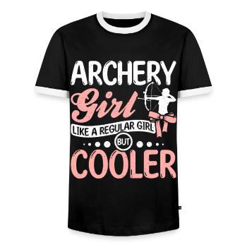 Archery girl like a regular girl but cooler - Men's Ringer Shirt - black/white - Front - AI Model Female 172 light (172cm) & AI Model Male 178 light (178cm)